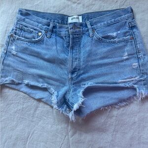 Agolde Light Blue Distressed Denim Cutoff Shorts